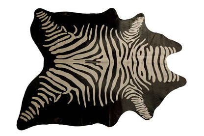 6' X 7' Black And Off White Cowhide Zebra Print Handmade Area Rug