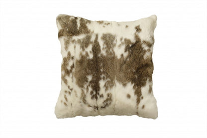 18" X 18" Brown And White Rabbit Zippered Natural Fur Animal Print Throw Pillow