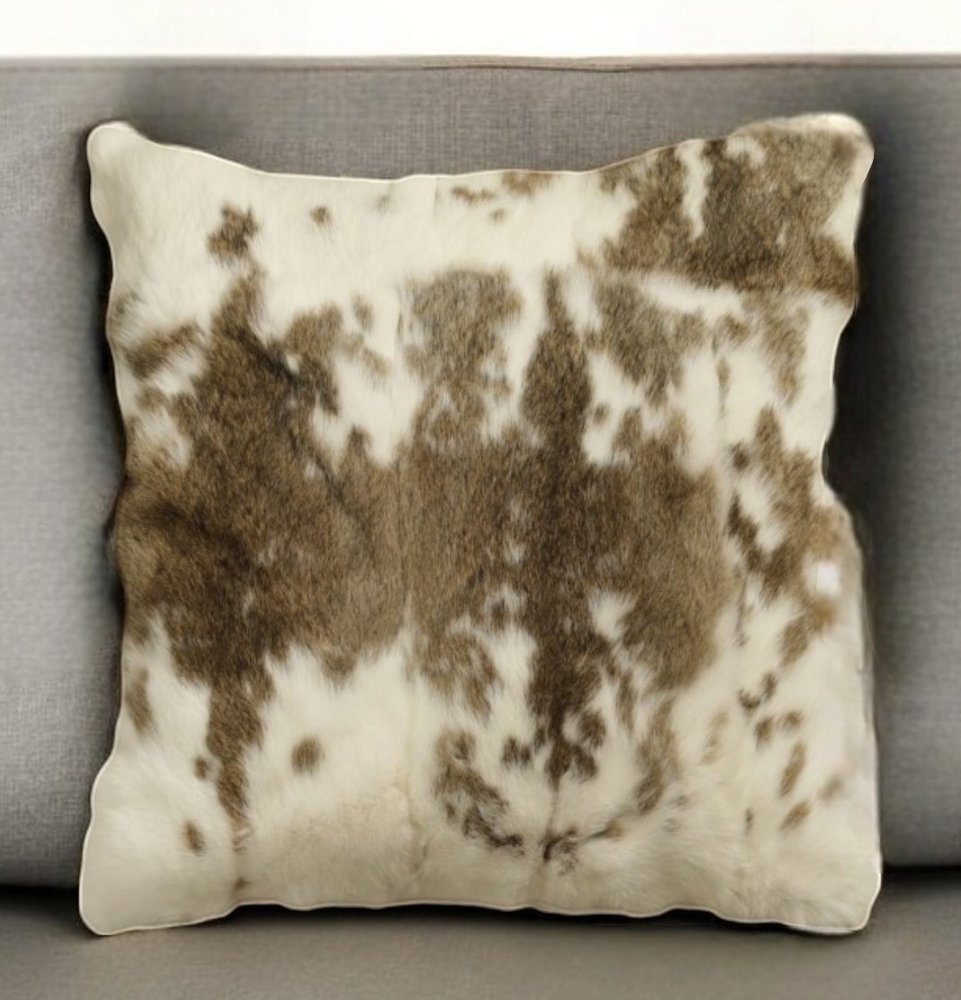 18" X 18" Brown And White Rabbit Zippered Natural Fur Animal Print Throw Pillow