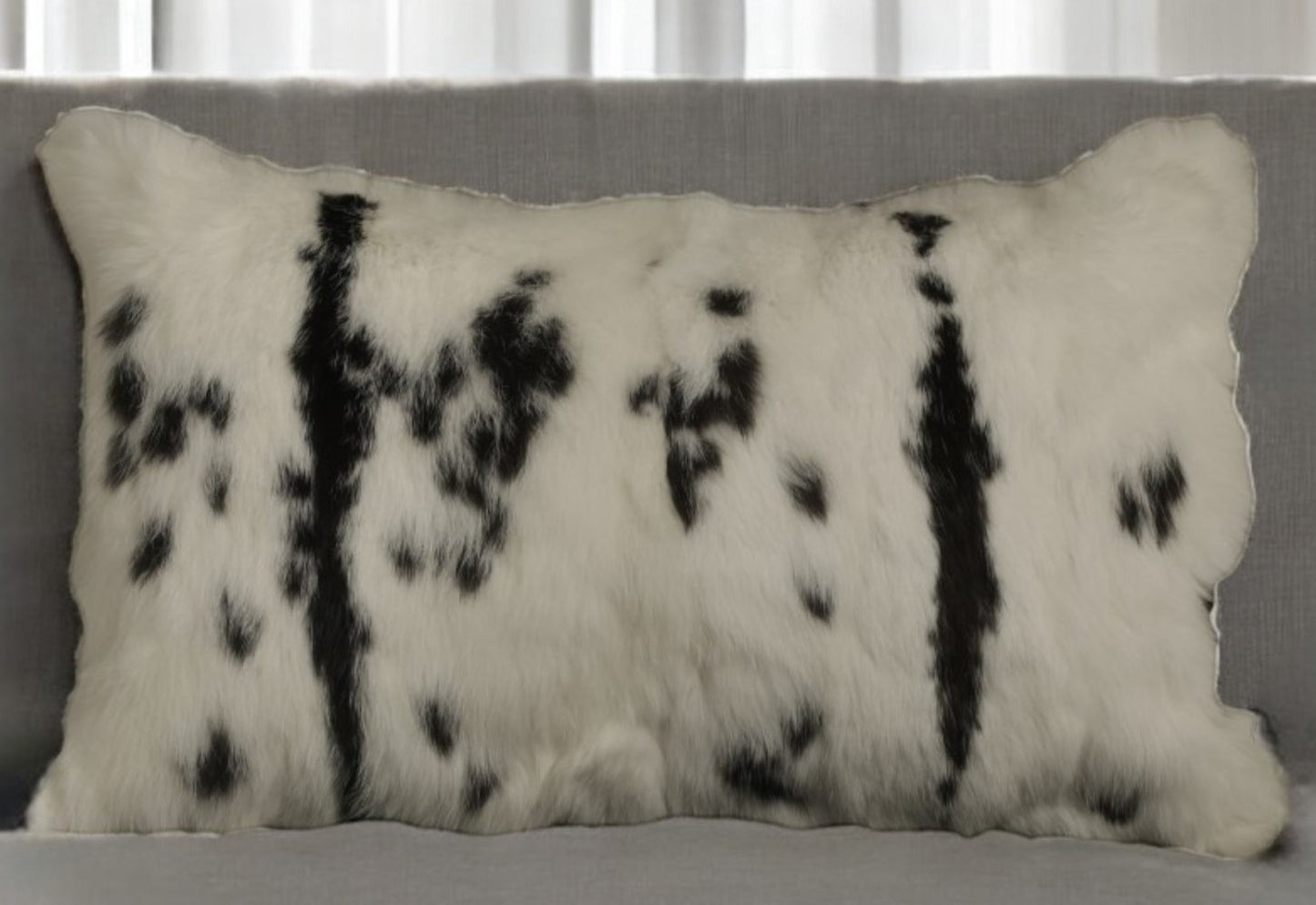 12" X 20" Black And White Rabbit Zippered Natural Fur Animal Print Throw Pillow