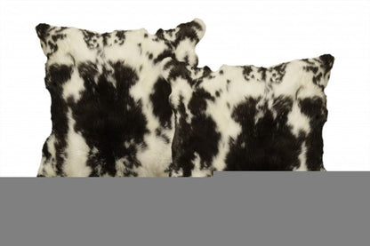 Set of Two 18" Black and White Rabbit Natural Fur Throw Pillow