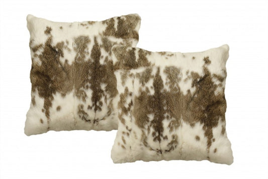 Set of Two 18" Brown and White Throw Pillows