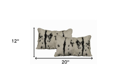 Set Of Two 12" X 20" Black And White Rabbit Zippered Natural Fur Animal Print Throw Pillows