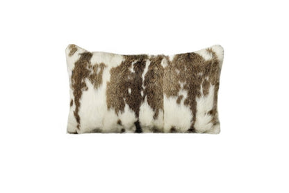 Set of Two 12" X 20" Brown and White Rabbit Natural Fur Throw Pillow