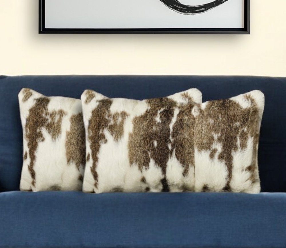 Set of Two 12" X 20" Brown and White Throw Pillows