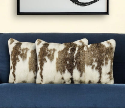 Set of Two 12" X 20" Brown and White Throw Pillows