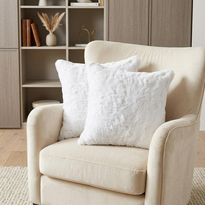 Set Of Two 18" White Rabbit Zippered Natural Fur Throw Pillows