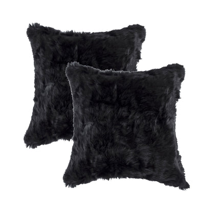 Set of Two 18" Black Rabbit Natural Fur Throw Pillow