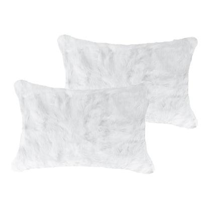 Set of Two 12" X 20" White Natural Fur Throw Pillows