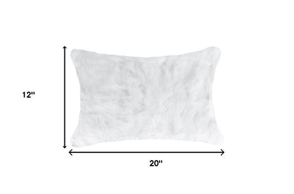 Set of Two 12" X 20" White Natural Fur Throw Pillows