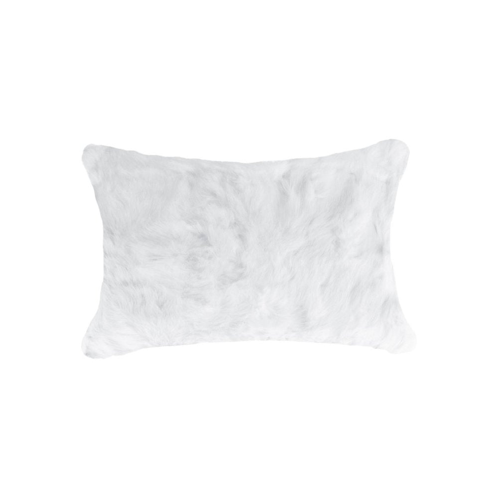 Set of Two 12" X 20" White Natural Fur Throw Pillows