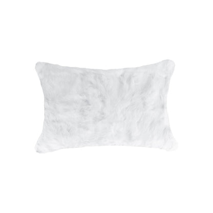 Set of Two 12" X 20" White Natural Fur Throw Pillows