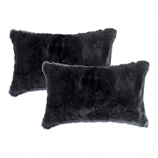 Set of Two 12" X 20" Black Throw Pillows