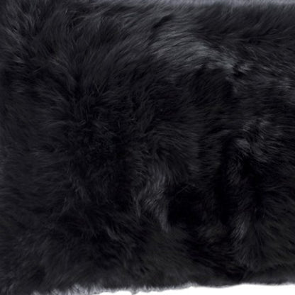 Set of Two 12" X 20" Black Rabbit Natural Fur Throw Pillow