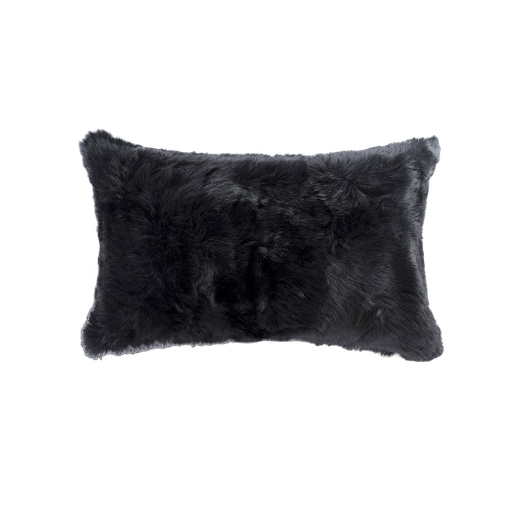 Set of Two 12" X 20" Black Rabbit Natural Fur Throw Pillow