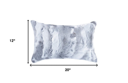 Set of Two 12" X 20" Gray Rabbit Natural Fur Throw Pillow