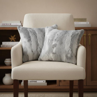 Set of Two 12" X 20" Gray Rabbit Natural Fur Throw Pillow