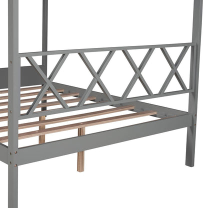 Gray Wood Full Four Poster Bed Frame