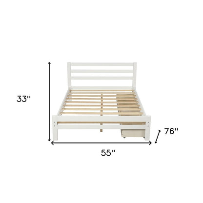 White Wood Full With Two Drawers Bed Frame