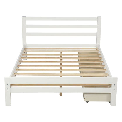White Wood Full With Two Drawers Bed Frame