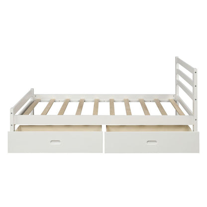White Wood Full With Two Drawers Bed Frame