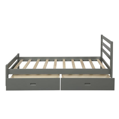 Gray Wood Full With Two Drawers Bed Frame