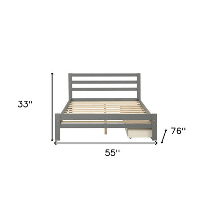 Gray Wood Full With Two Drawers Bed Frame