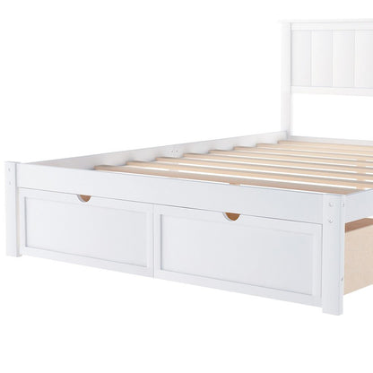White Ribbed Texture Wood Full With Two Drawers Bed Frame