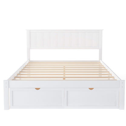 White Ribbed Texture Wood Full With Two Drawers Bed Frame
