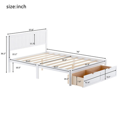 White Ribbed Texture Wood Full With Two Drawers Bed Frame