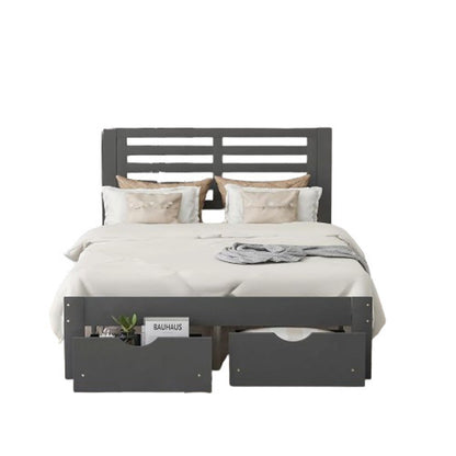 Gray Wood Full With Two Drawers Bed Frame
