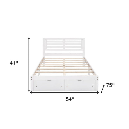 White Wood Full With Two Drawers Bed Frame