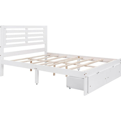 White Wood Full With Two Drawers Bed Frame