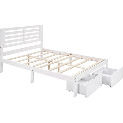 White Wood Full With Two Drawers Bed Frame