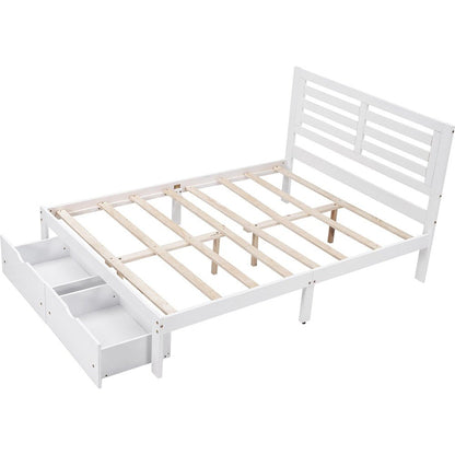 White Wood Full With Two Drawers Bed Frame