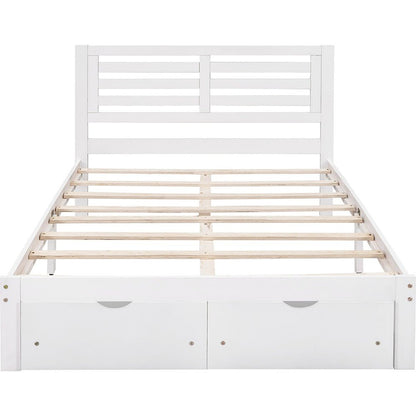 White Wood Full With Two Drawers Bed Frame