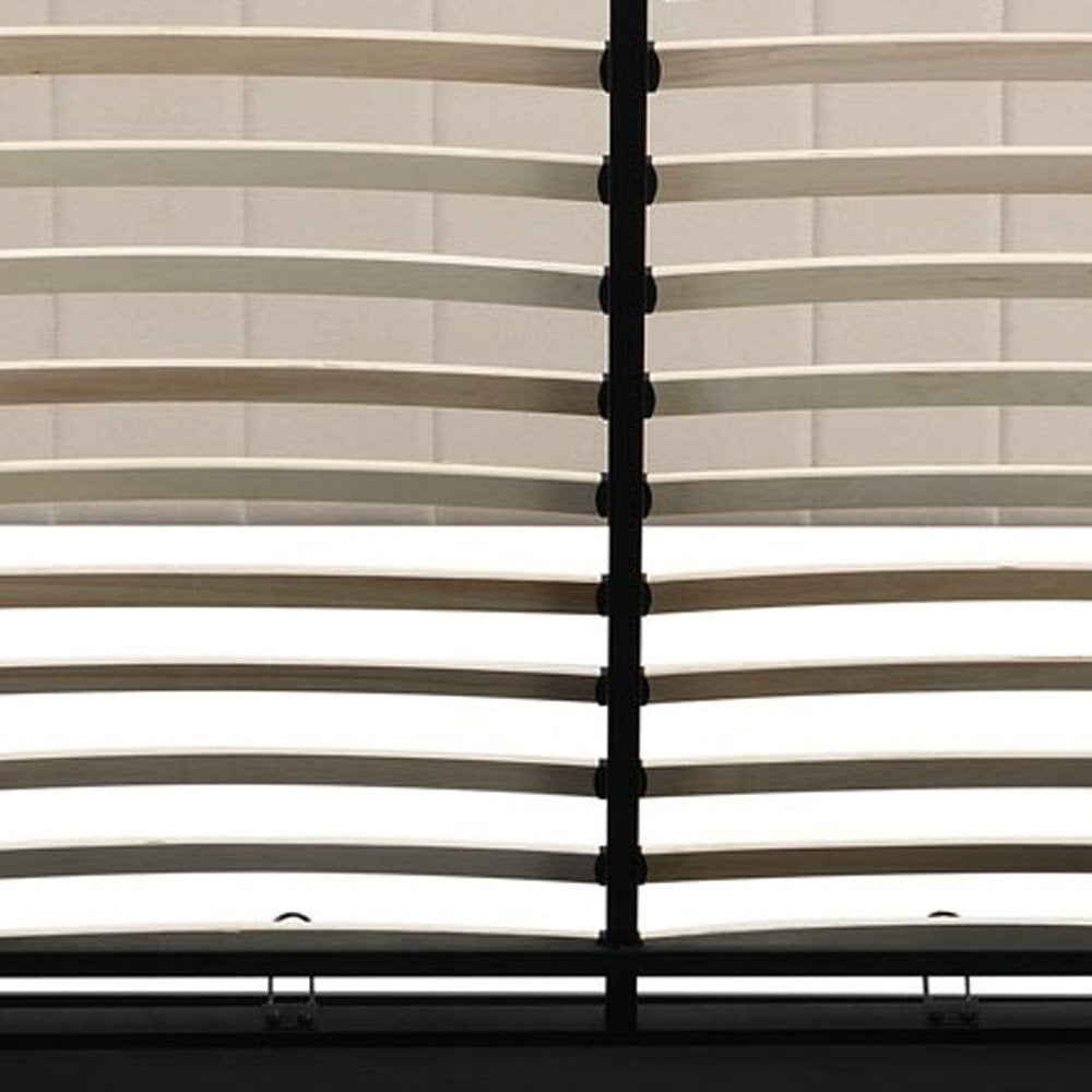 Beige Ribbed Texture Linen Blend Full Bed Frame