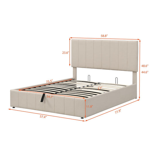 Beige Wood And Linen Blend Full Adjustable Bed Frame