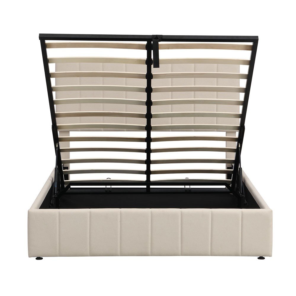 Beige Ribbed Texture Linen Blend Full Bed Frame