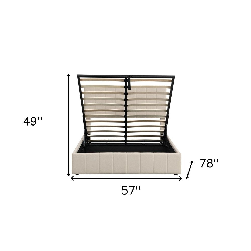Beige Ribbed Texture Linen Blend Full Bed Frame
