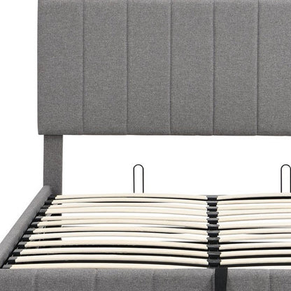 Gray Ribbed Texture Linen Blend Full Bed Frame