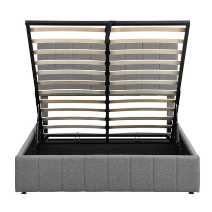 Gray Ribbed Texture Linen Blend Full Bed Frame