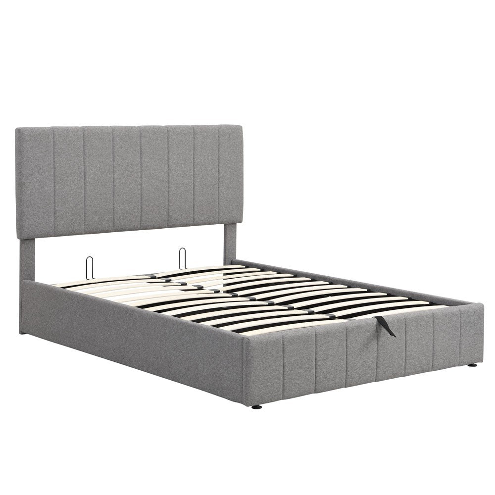 Full Double Gray Upholstered Linen Blend Bed