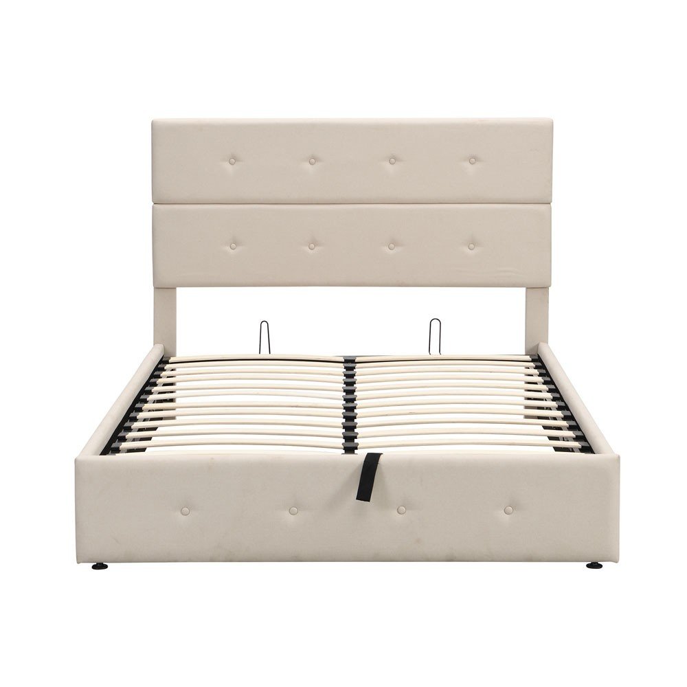 Beige Tufted Linen Blend Full Bed Frame