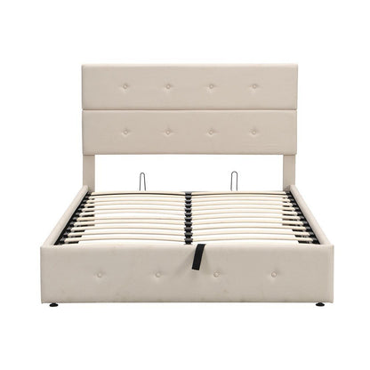 Beige Tufted Linen Blend Full Bed Frame
