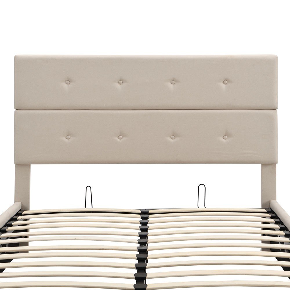 Beige Tufted Linen Blend Full Bed Frame
