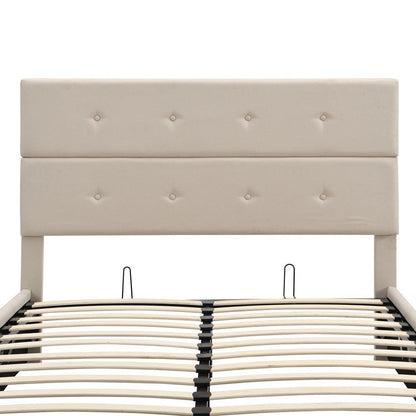 Beige Tufted Linen Blend Full Bed Frame