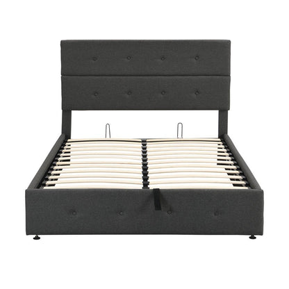 Gray Tufted Linen Blend Full Bed Frame