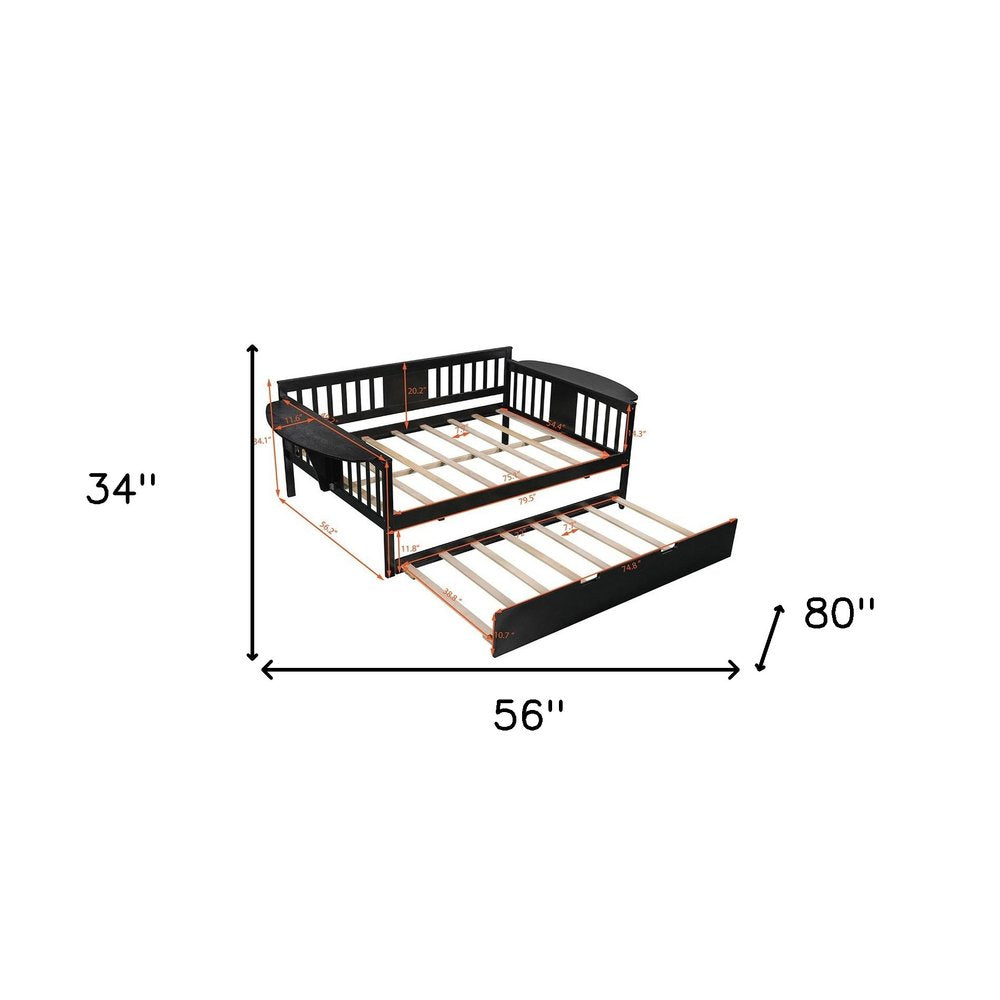 Espresso Wood Bed Frame with Trundle