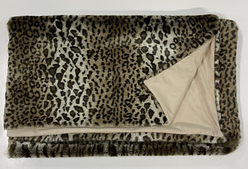 50" X 60" Black Brown And Beige Leopard Faux Fur Plush Throw Blanket